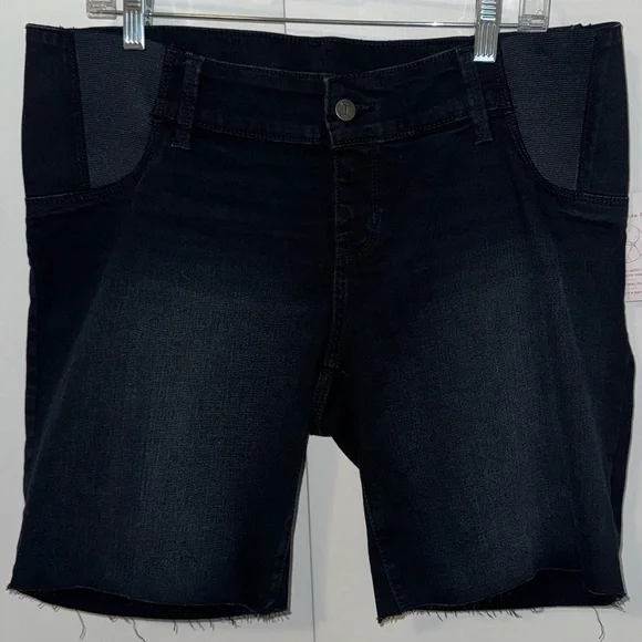 Isabel Maternity Side Panel 9” Bermuda Jean Shorts Women’s 12 Black Wash Denim - Picture 2 of 9